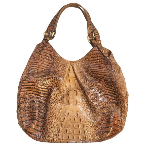 Brahmin "Anne" Toasted Almond Embossed Croc Print Leather Large Tote Handbag EUC - Picture 4 of 10
